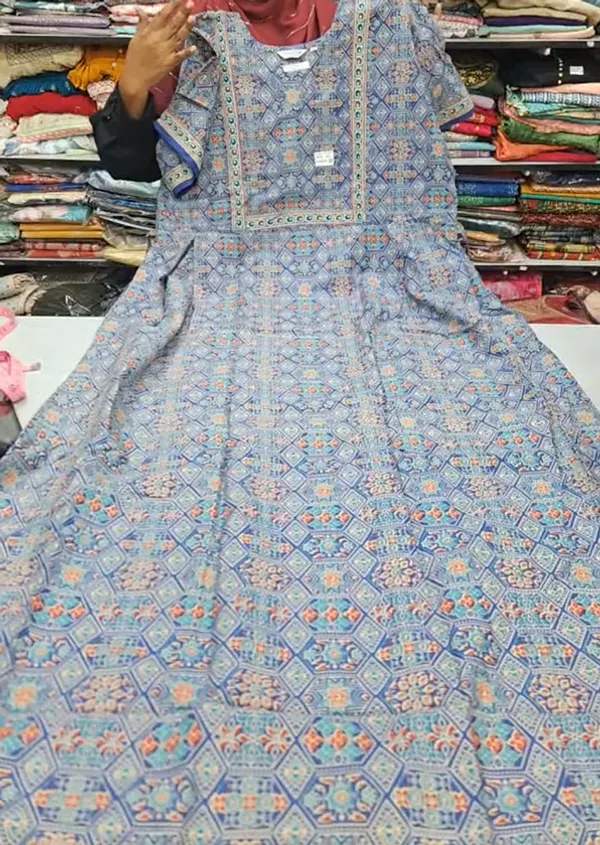 Pure Jaipur Cotton V-Neck Frock Maxi Nighty | NT3606